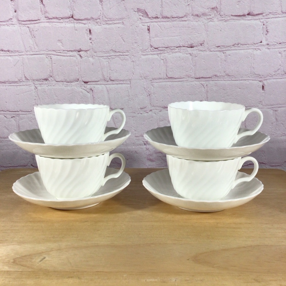 Vintage Minton White Fife Cup and Saucer - Set of 4
